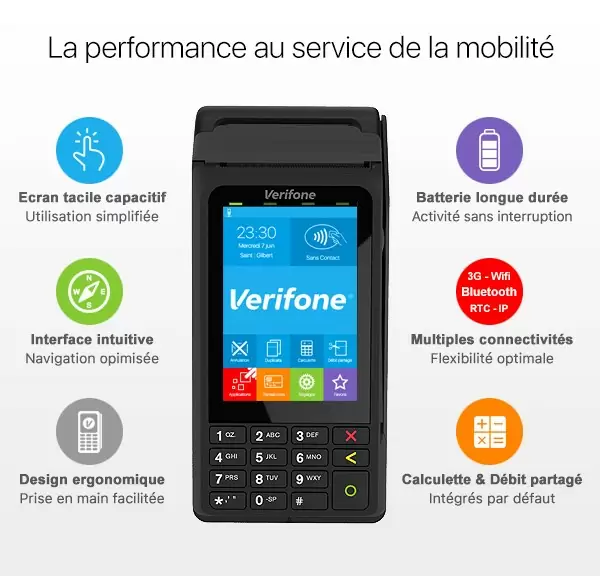 TPE Verifone V240m 3G Bluetooth Wifi Sans Contact Base IP/ADSL – Image 3