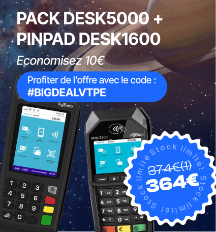 Pack TPE Ingenico Desk 5000 Wifi & Pinpad Desk 1600 Sans Contact